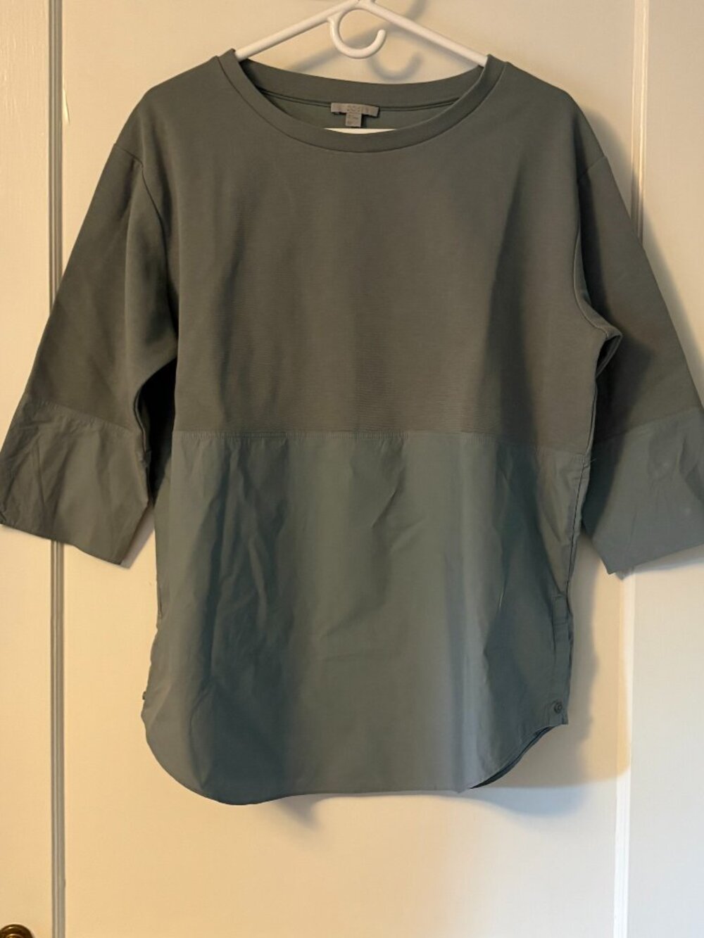 Cos mixed media 3/4 sleeve blouse sage green size medium minimalist lagenlook
